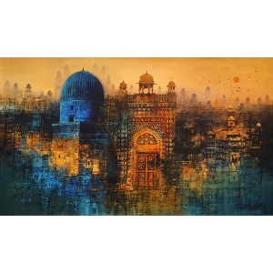 A. Q. Arif, 24 x 42 Inch, Oil on Canvas, Cityscape Painting, AC-AQ-444